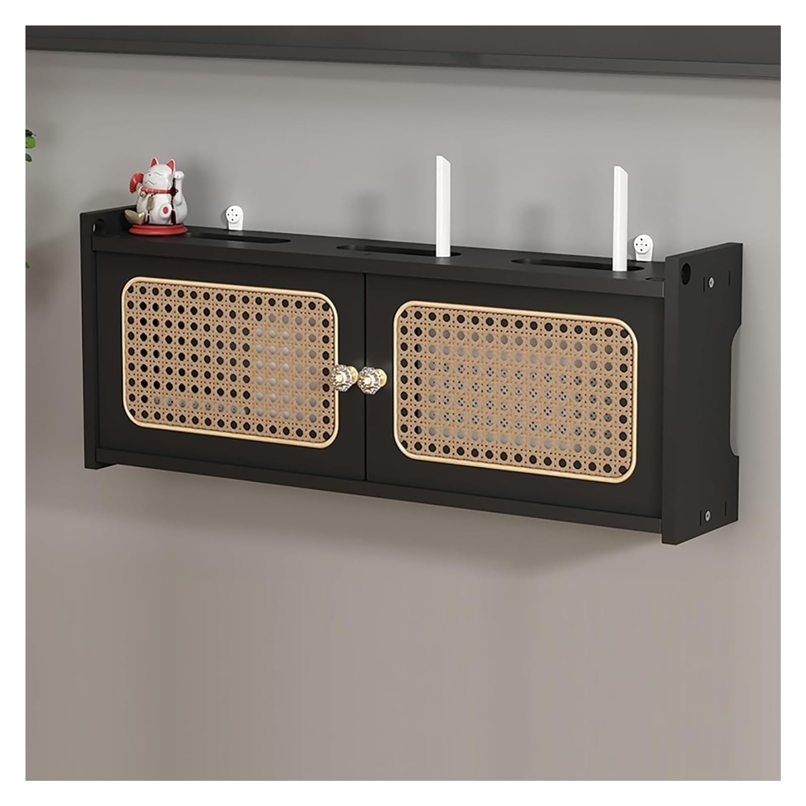Boîte de rangement pour routeur WiFi, étagère murale en rotin pour routeur sans fil et accessoires