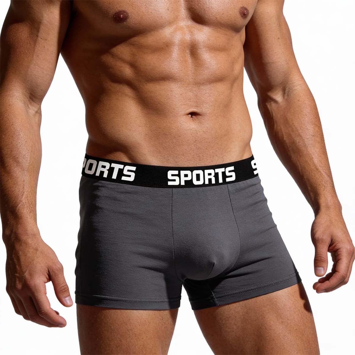 Men's Boxer Briefs,Cotton Blend Moisture Wicking Underwear with Supportive Pouch, Breathable Soft Men's Underwear(Grey-M)