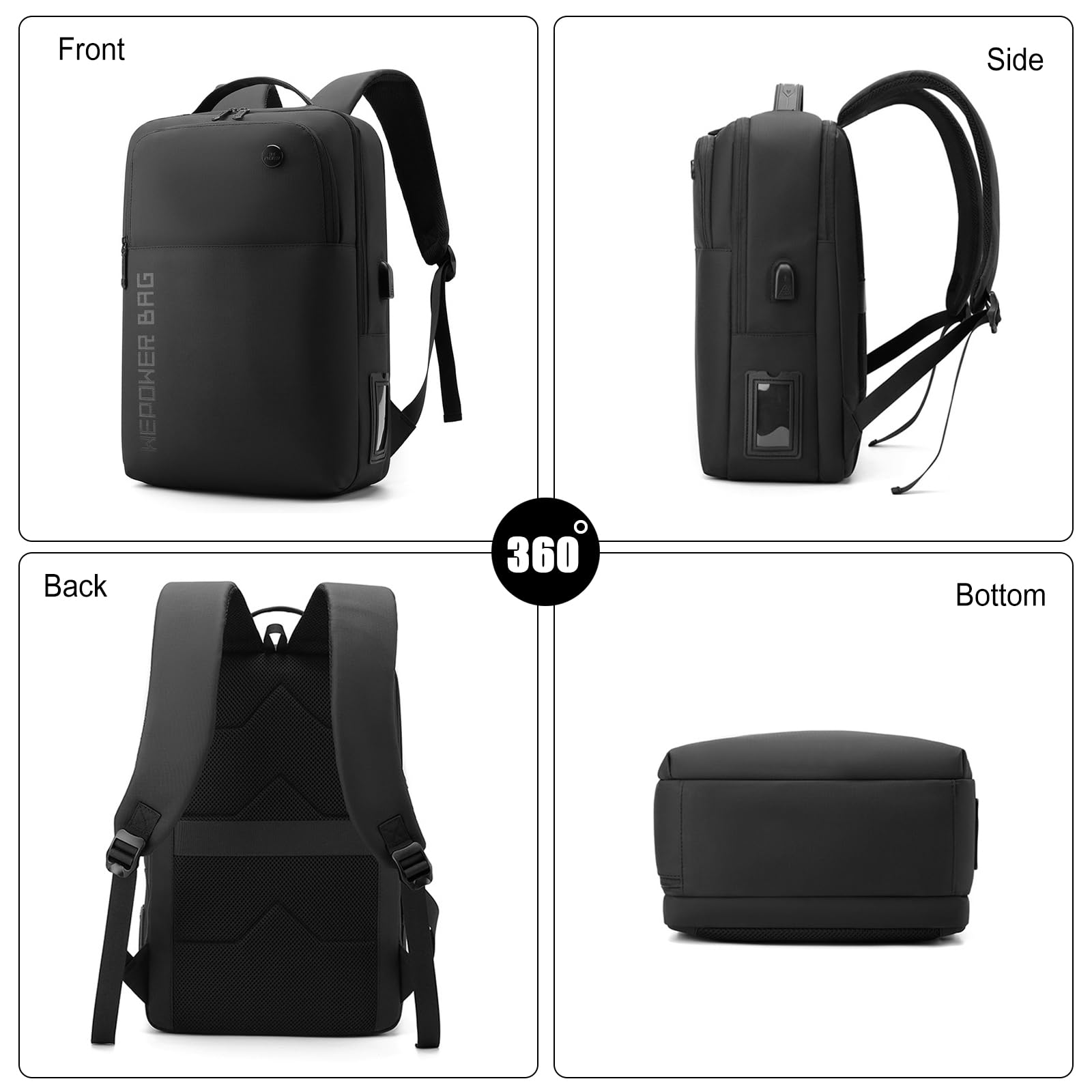 FANDARE Mochila Laptop Bolso de mano Mochila Mochila de viaje Multiusos Bolso de hombro Hombre Mujer PU film Mochila con USB Bolsos para Negocio Trabajo Diario Viaje Impermeable Mochila