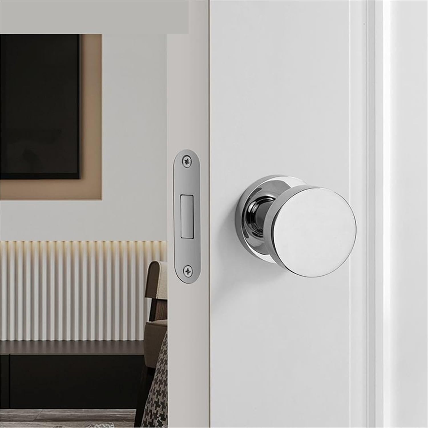Single Side Lock Secret Interior Bedroom Background Wall Door Hidden Handle Small Keyhole Round 1Pcs(GL-Black)