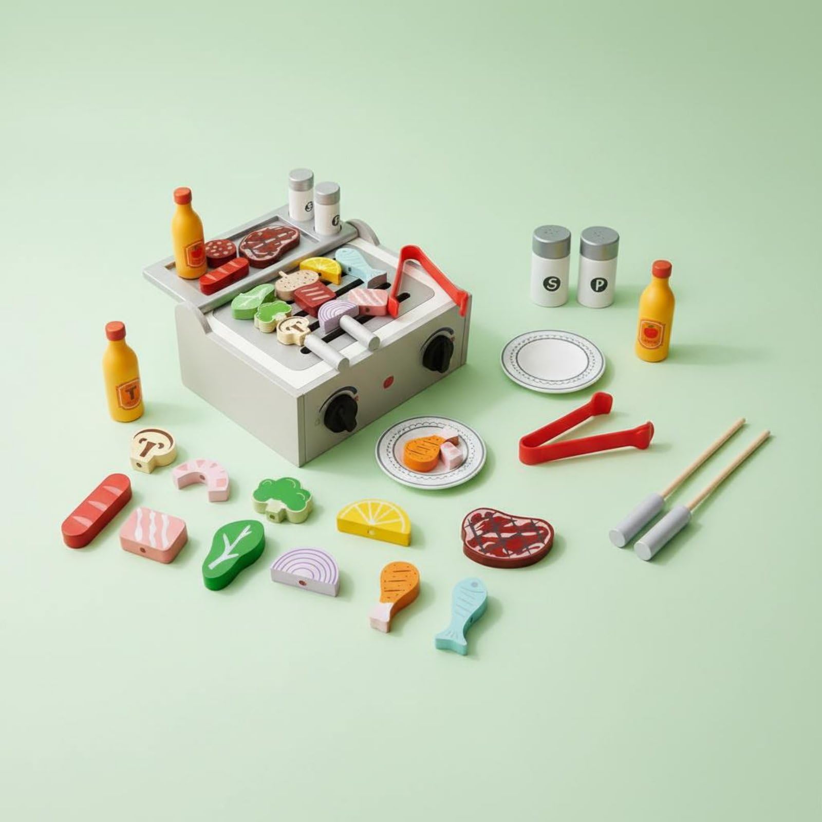 Kinder Spielofen Holz Grillofen Küche Rollenspiel Set Backofen Kochherd Lernspielzeug Förderung Organisieren Stabil Langlebig für Vorschule Kindergarten Zuhause Geschenk