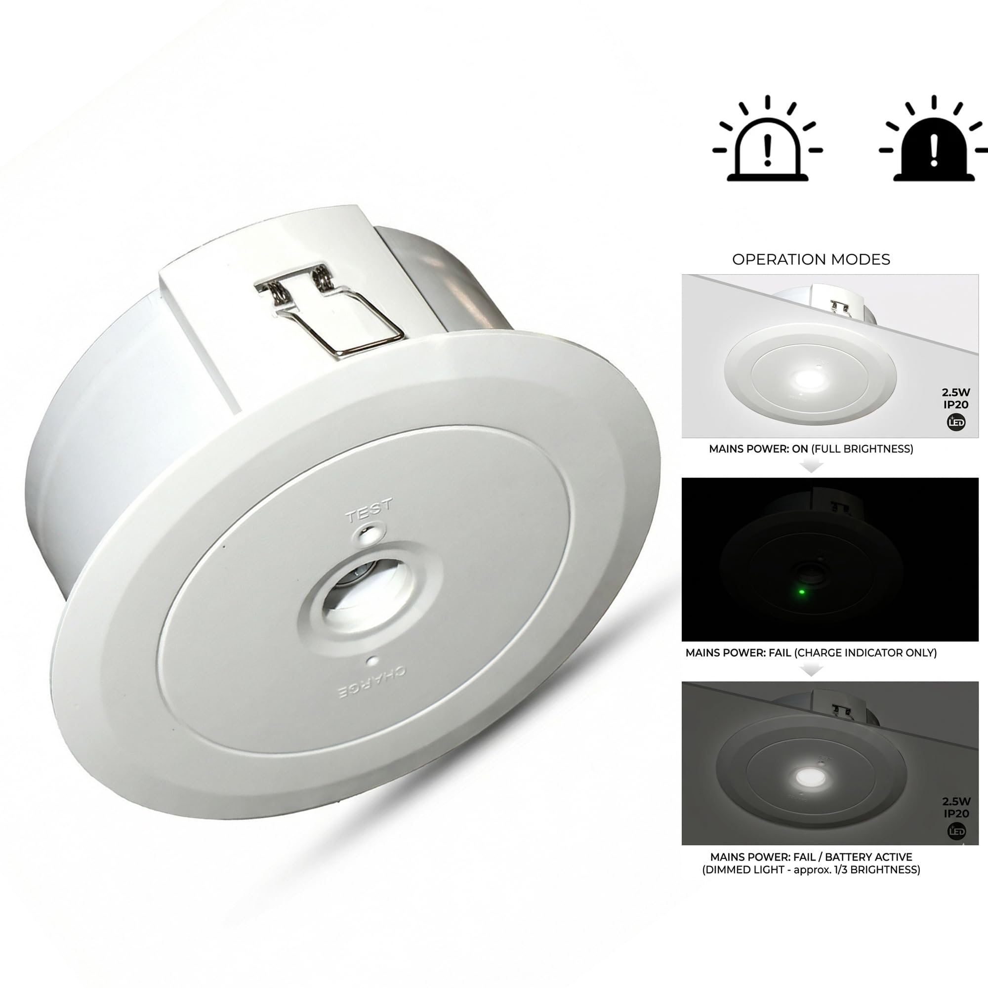 BARCELONA LED Luz de Emergencia LED Empotrable 2,5W 150lm con Batería Ni-mH 3,6V 0,6Ah, Autonomía 3 Horas, IP20, Ideal para Hogar, Oficina, Hoteles y Locales Comerciales Interiores