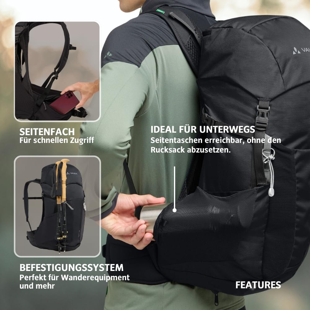 VAUDE Plecak turystyczny dla kobiet i mężczyzn, 24 litry, wentylacja Aeroflex 3D, z paskiem na ramię ErgoShape, pokrowcem przeciwdeszczowym i wykończeniem Eco Finish – na jednodniowe wycieczki