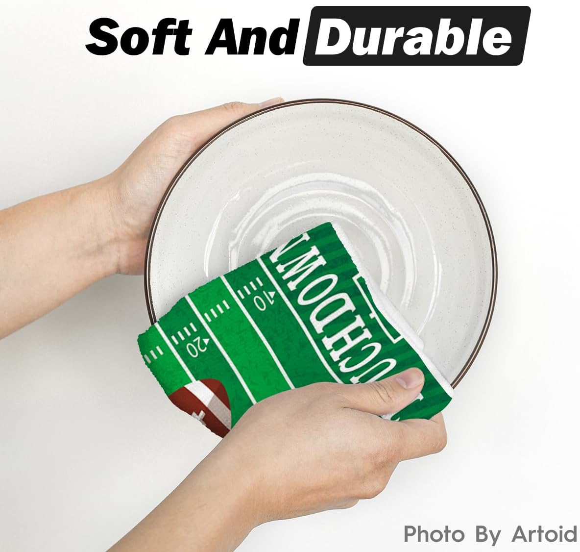 Artoid Mode Green Touchdown Football Kitchen Towels Dish Towels, 18x26 Inch Farmhouse Fall Decoration Hand Towels Set of 2 - Image 5