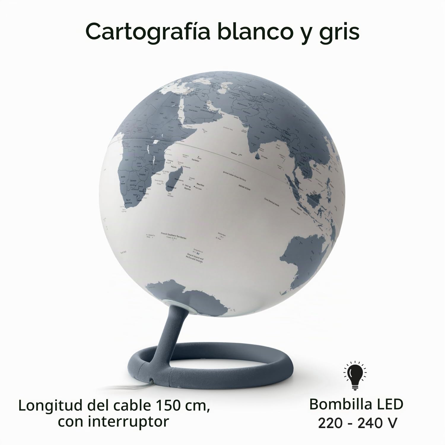 Tecnodidattica Atmosphere Evolve Velvet Pirite – Globo terráqueo de diseño escandinavo con lámpara de colores, cartografía política en inglés, diámetro 30 cm y fabricado en Italia