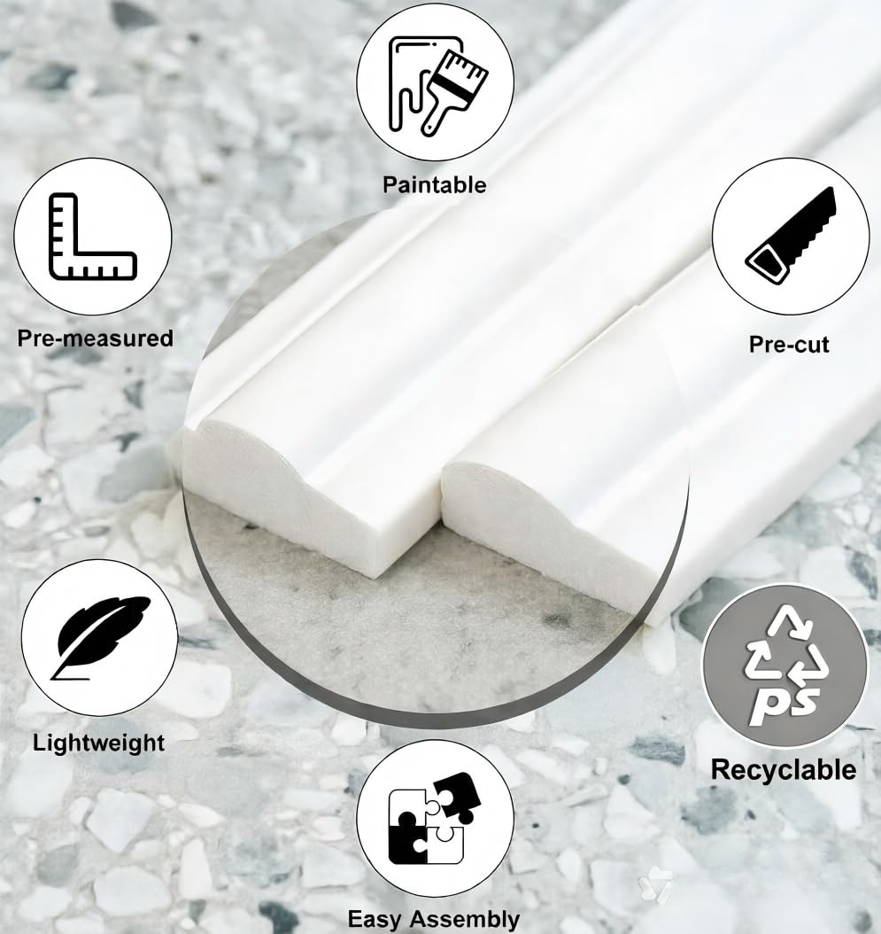 Kit de moulage mural 3D à décoller et à coller – 61 x 137 cm – Panneaux de laminage 3D autocollants en polystyrène – Moulures décoratives blanches pour décoration de porte et d'armoire