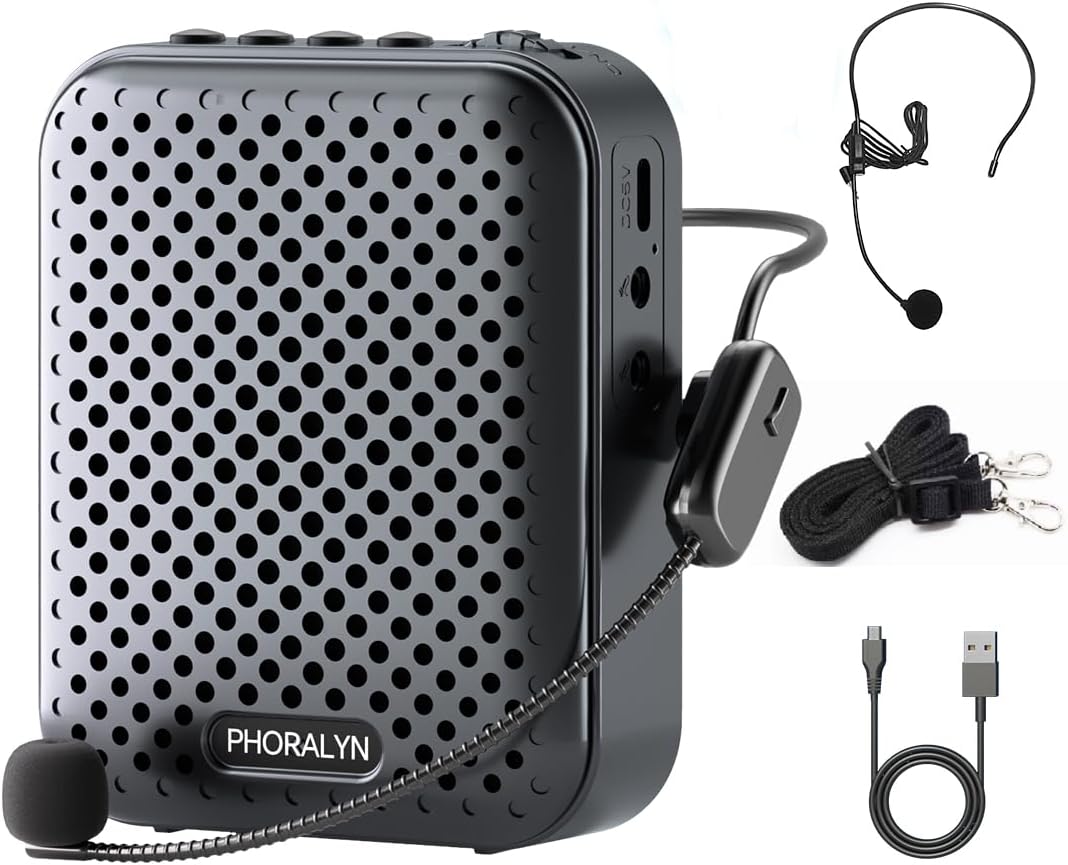 Voice Amplifier for Teachers with 2 Microphones, Portable Voice Amplifier with Headset Microphone, Personal Mini Voice Amplifier for Tour Guides Classroom Speaking Meetings Yoga (Dark Black)