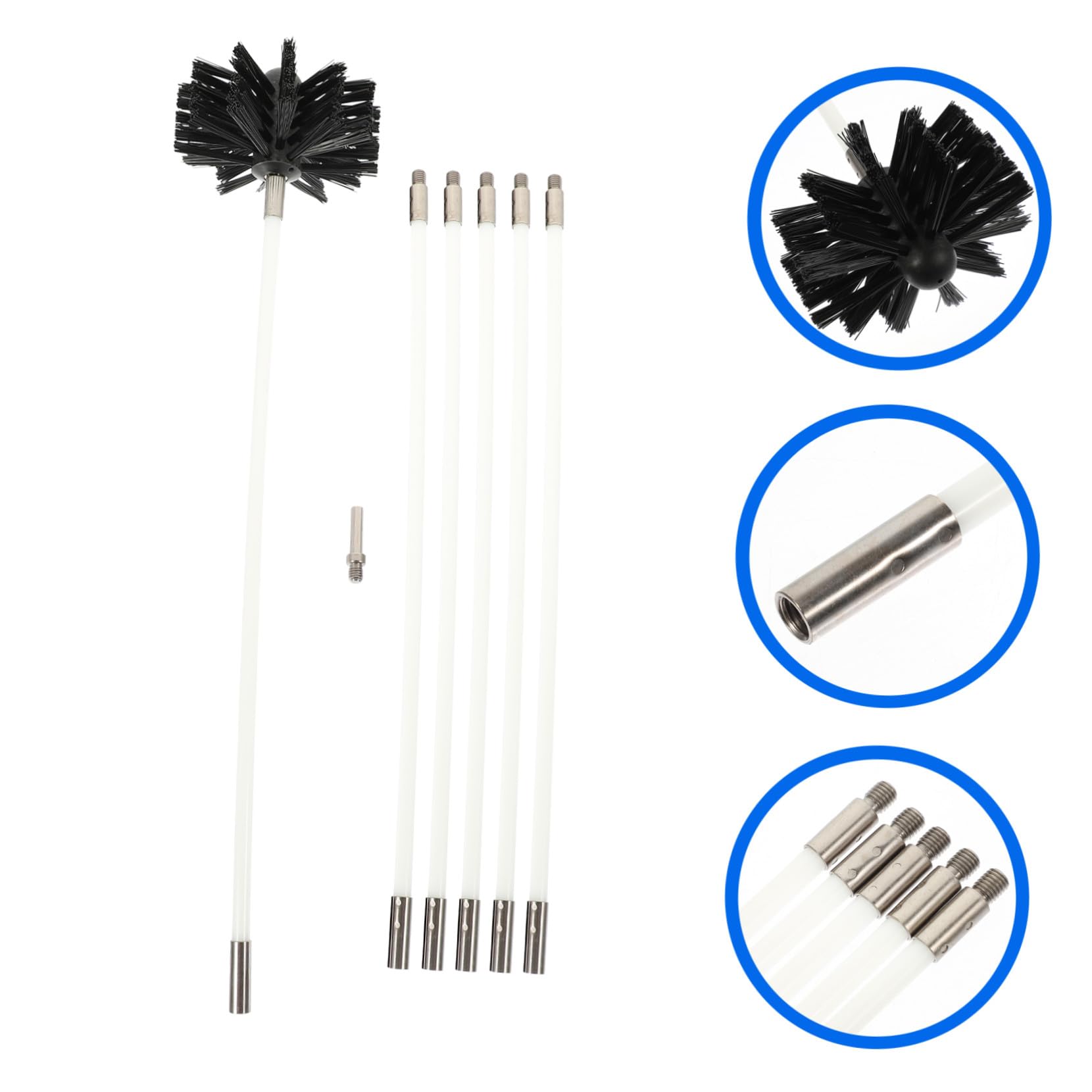 Kit Pulizia Tubo Multiuso Setole in Nylon Manico lungo Estensibile Aste e Ricambio per Canne Fumarie e Tubi Scarico Aria Uso Manuale Trapano Elettrico
