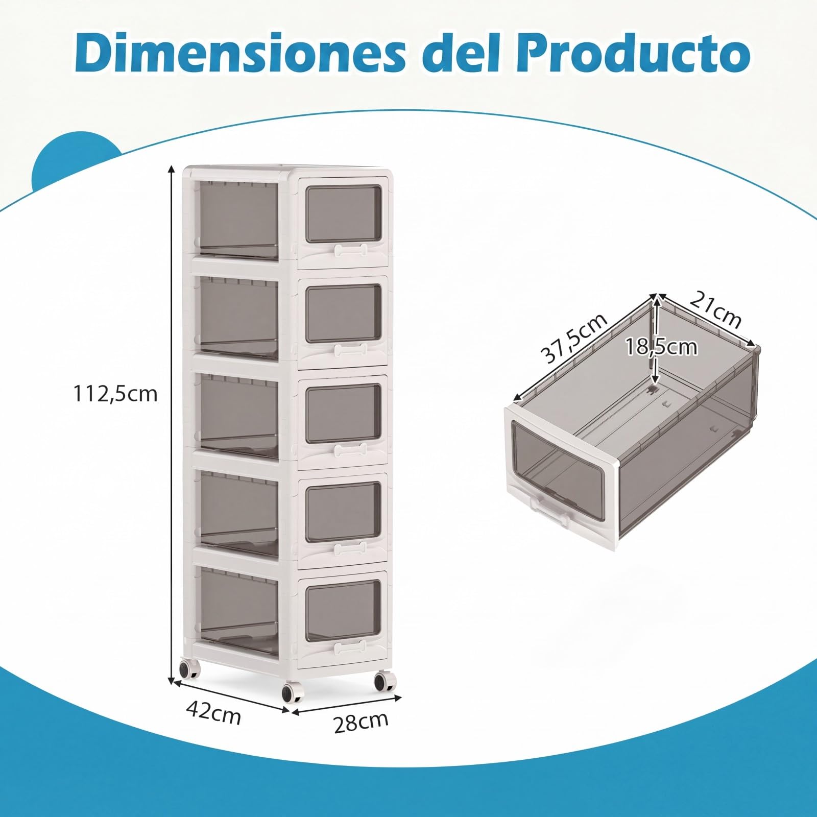 COSTWAY Cajas Almacenaje Plástico, Cajas de Almacenamiento de 3/4/5 Niveles con Ruedas Bloqueables, Cajones Transparentes con Asas, Carrito Multiusos para Salones Oficinas Domitorios Blanco (3)