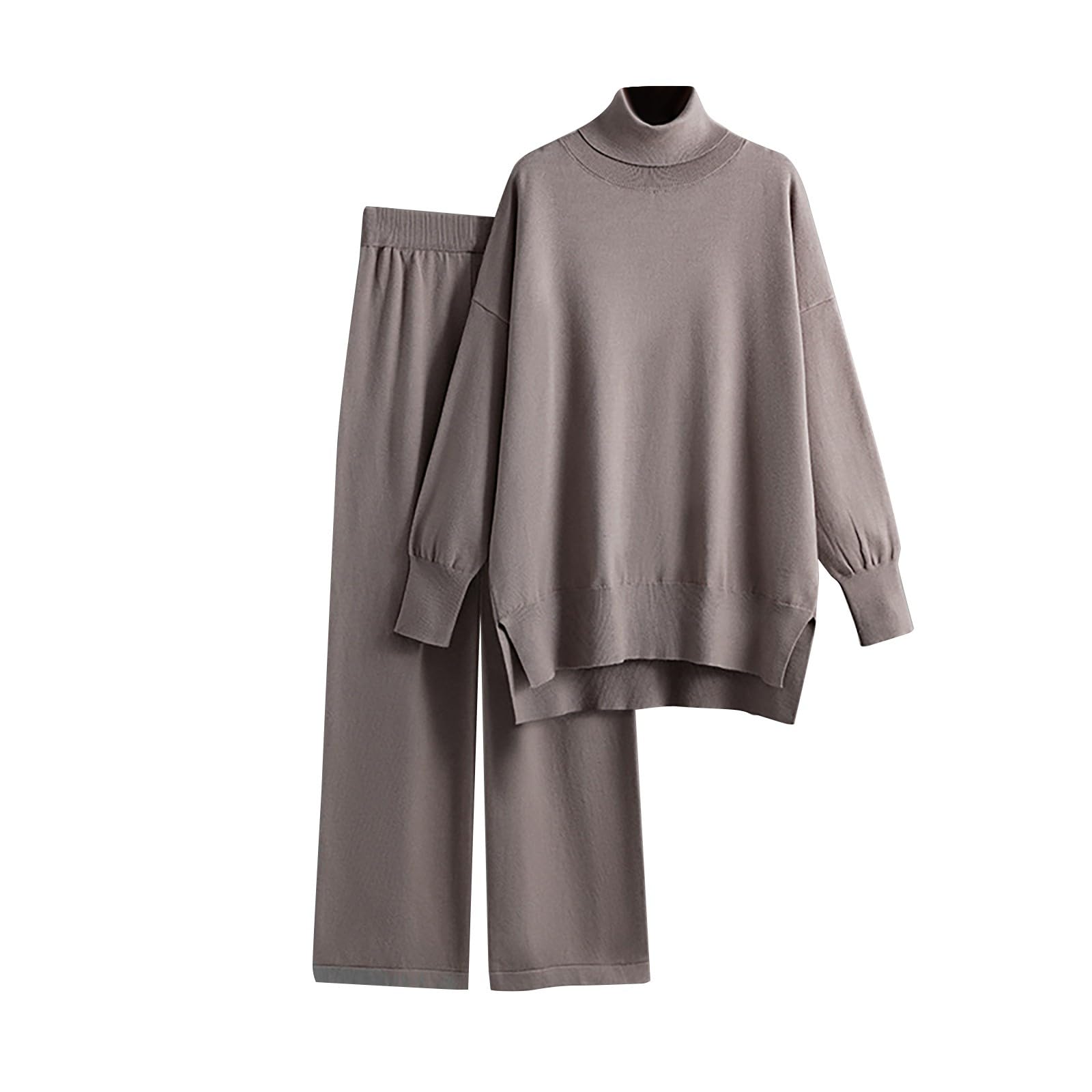 Pigiama da donna, lungo, invernale, a maniche lunghe, in due pezzi, per l'inverno, casual, con colletto alto, a maniche lunghe, 2 pezzi