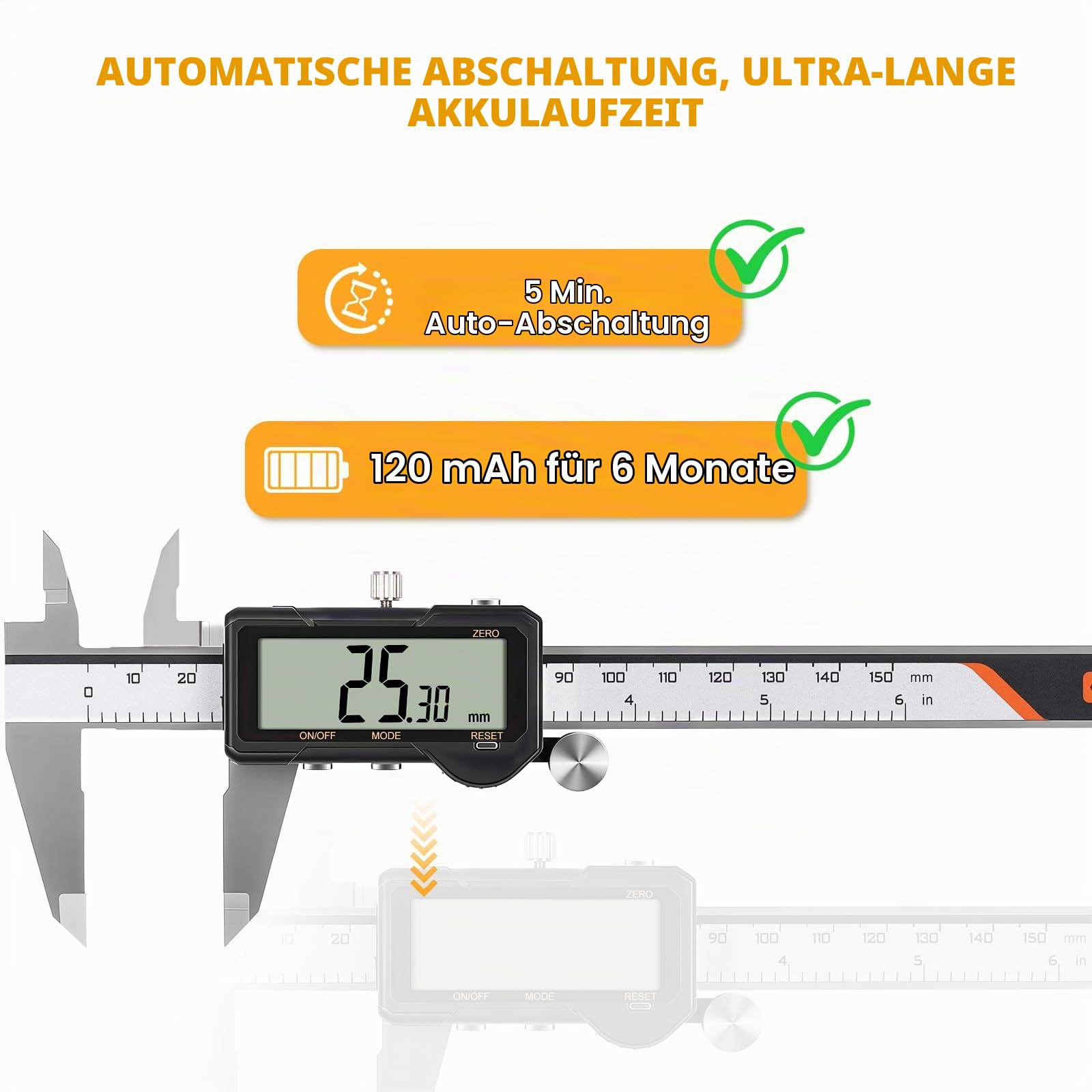 HARDELL Digitaler Messschieber 150 mm wiederaufladbar, LCD Display mit Reset-Funktion, Edelstahl, mm/Zoll/Bruch umschaltbar, Auto-Off, für Heimwerker, Hausgebrauch & 3D-Druck
