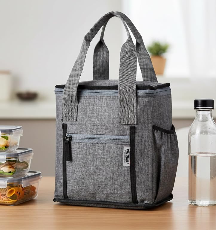 Thermal Insulated Lunch Bag for Office Men Women Kids | 9L Tiffin Bag with Bottle Holder | Waterproof Food Bag for School, Travel, Work | Leakproof, Compact, 1 Year Warranty (Grey)