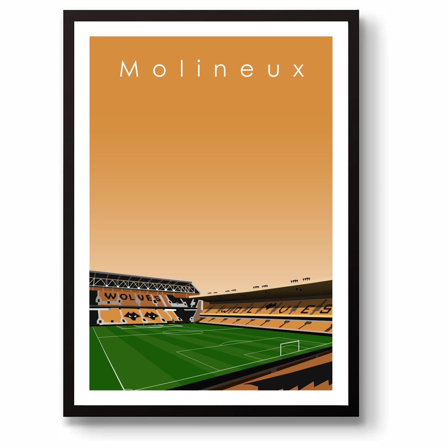 GroundDesigns WOLVERHAMPTON WANDERERS Football Gift MOLINEUX Wolves FC Stadium Art Unframed A3 Print WWFC