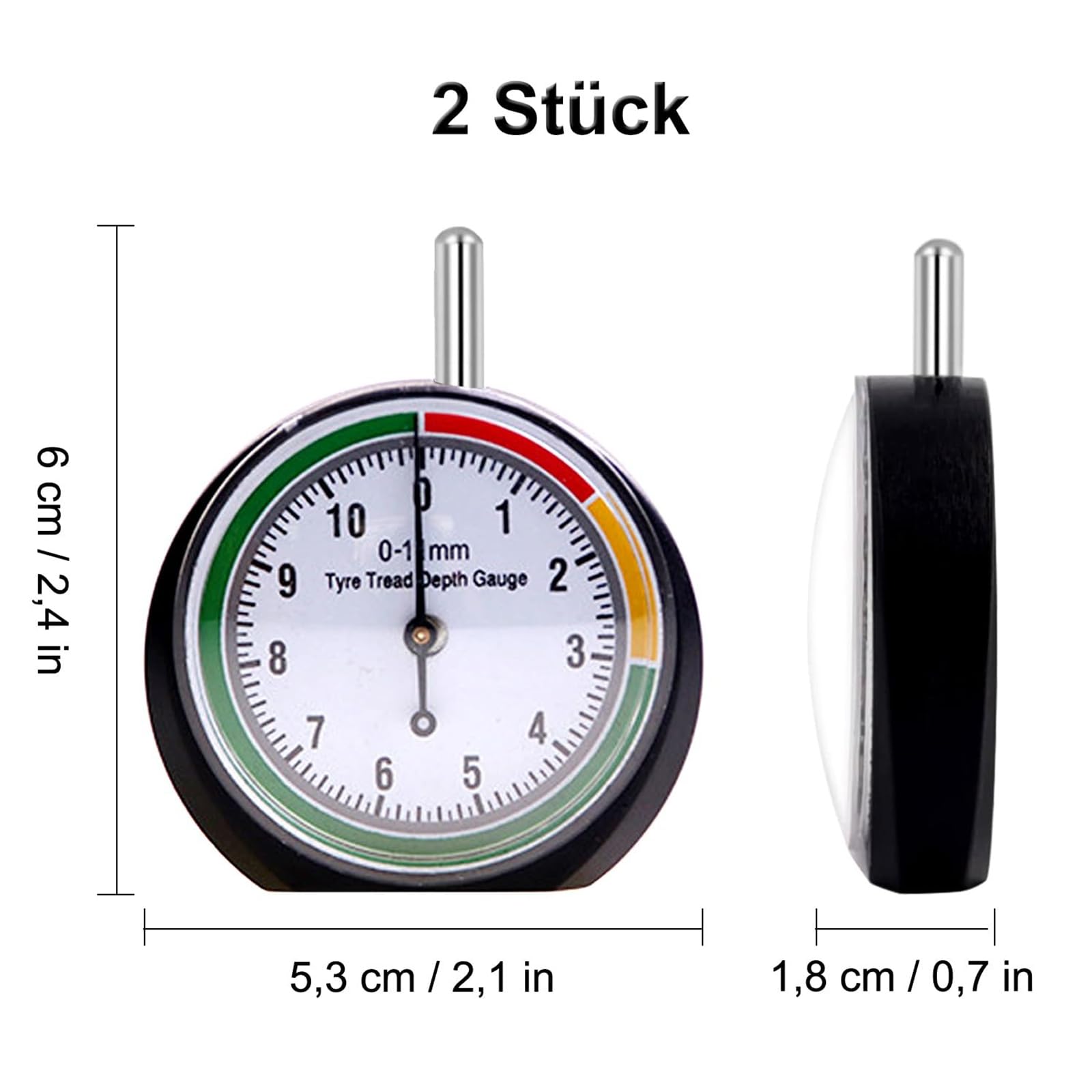 2 Stück Reifen Profilmesser, Profiltiefenmesser für Reifen, Farbcodierter Universal Reifenprofilmesser für Motorrad, LKW