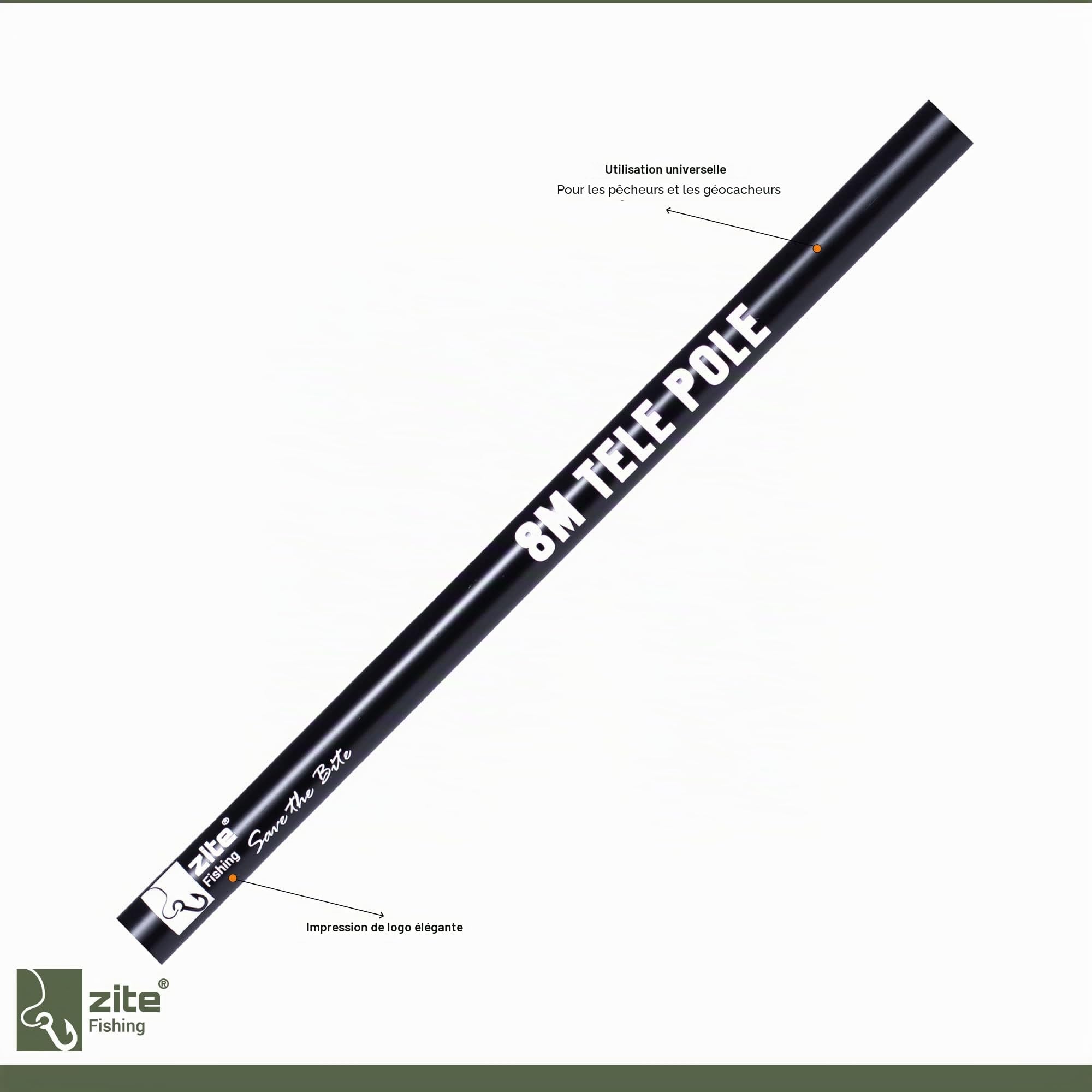 Zite Fishing Canne à pêche télescopique en carbone composite 8 m Peut également être utilisée comme canne à pêche au trésor