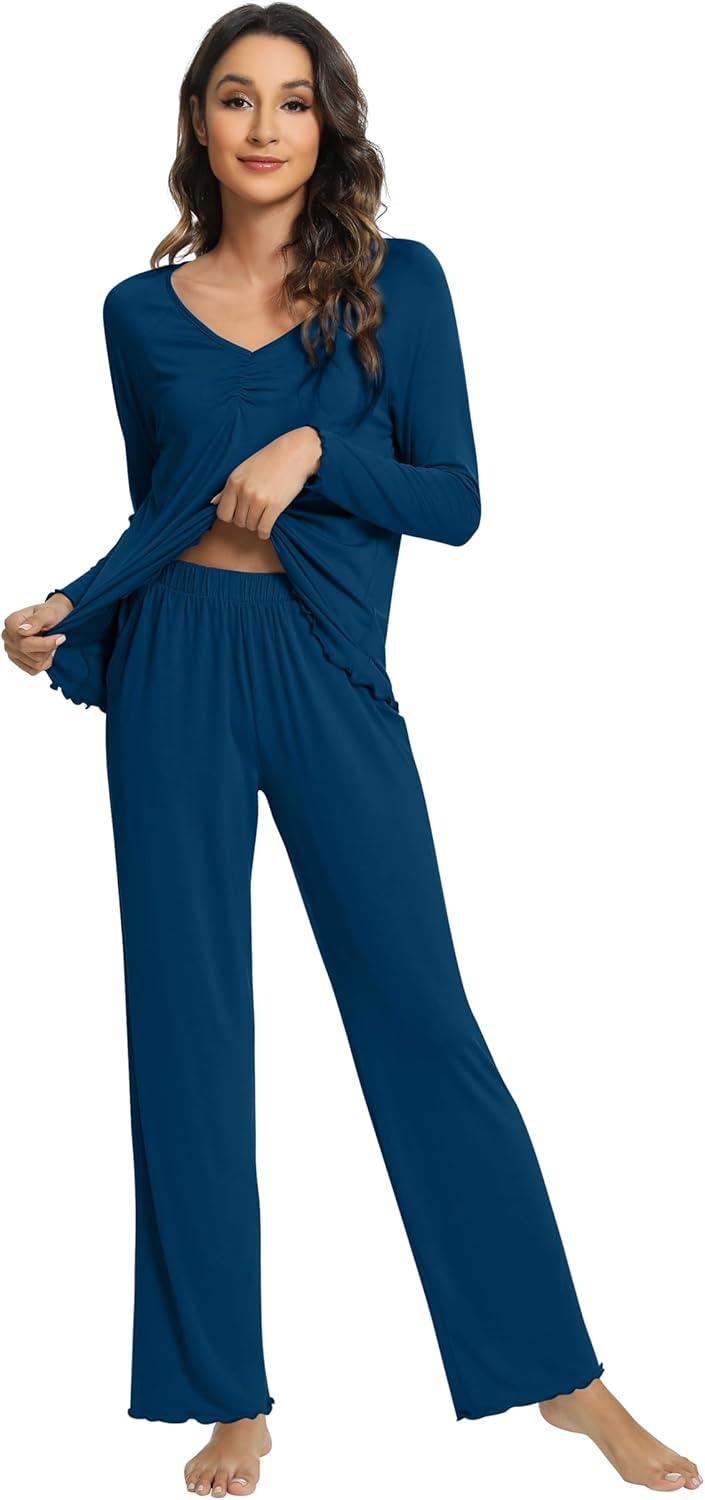 WiWi Pajama Sets for Women Soft Comfy Pjs Loungewear Sleepwear with Pants Viscose from Bamboo Pajamas Set S-XXL - Image 4