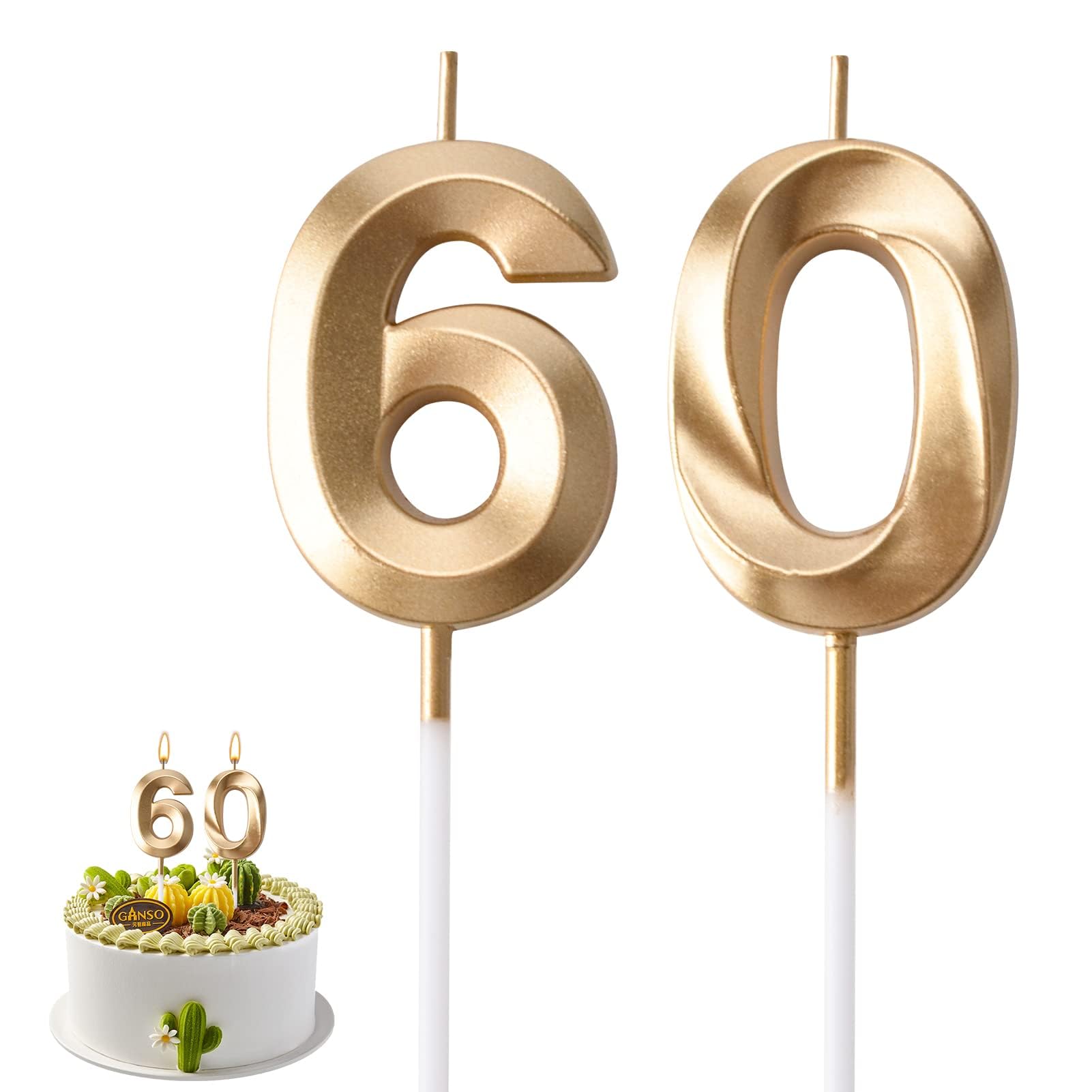 Candele Per Torta 60° Compleanno Oro - Numero 3D In Cera, Altezza 11.9 Cm, Per Decorazioni Festa, Anniversario, Matrimonio, Uomo/Donna - 6