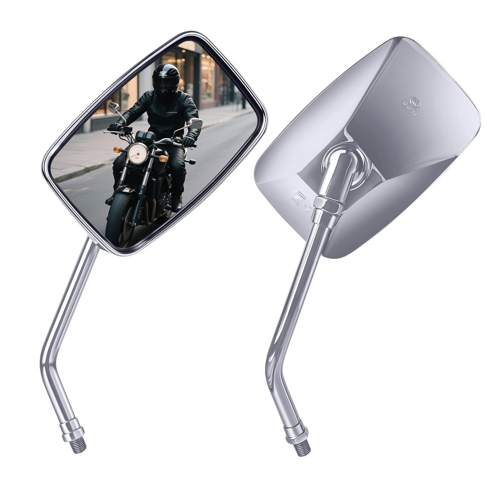 Photo 1 of ZENTHOR Universal Motorcycle Mirrors - M10 Chrome Rectangle