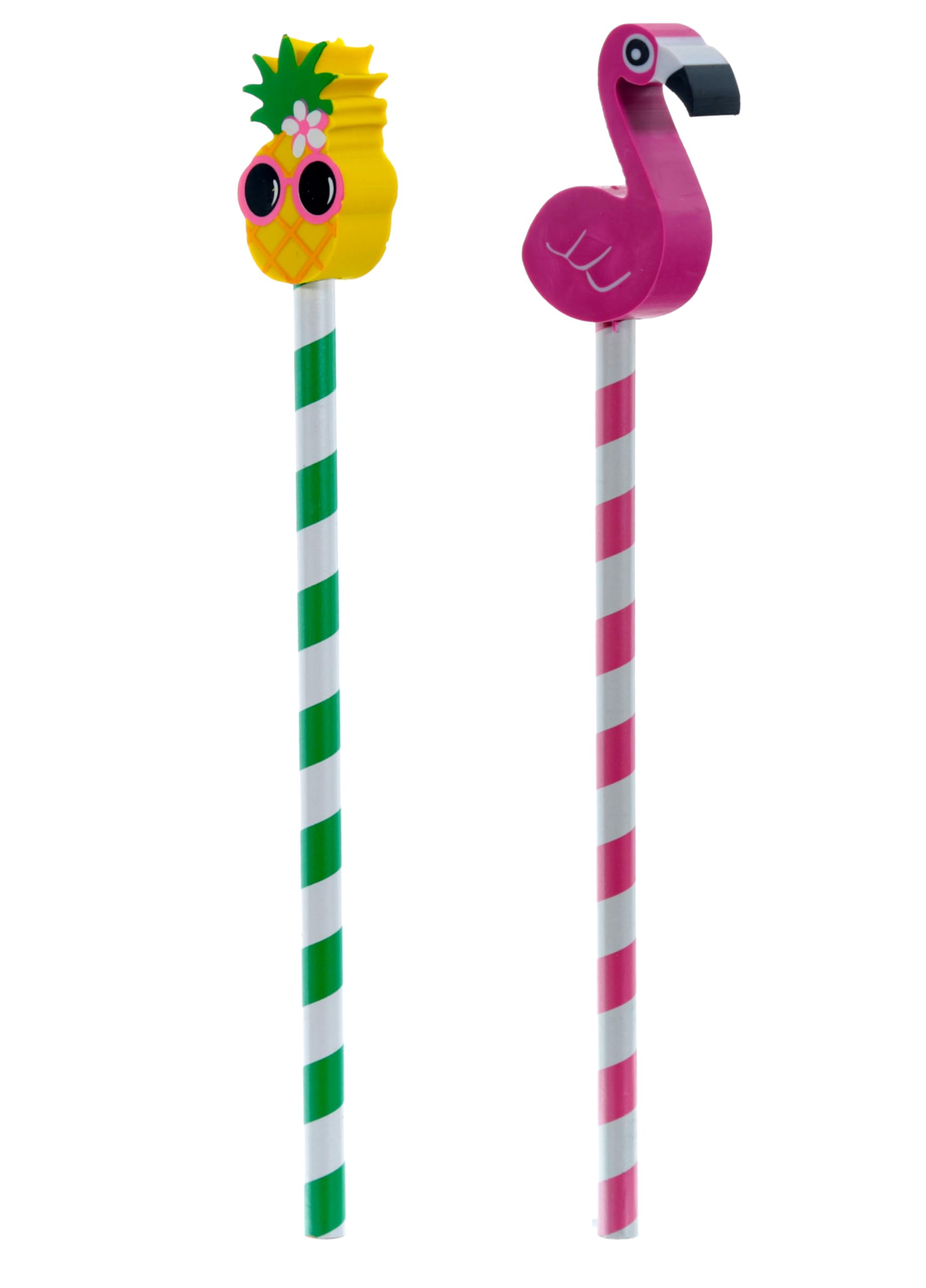 Puckator Flamingo Pinks & Pineapple Tropical Pencil with Eraser - Eraser Pencil - Pencils With Rubbers - Pencils with Erasers - Stationary Set for School & Office - Cute Pencils Back To School Gifts