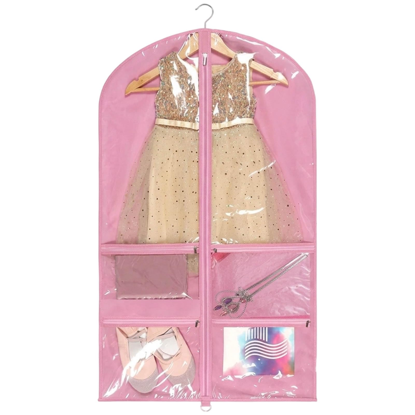 Dance Costume Bag with Rail, Garment Bags for Hanging Clothes, Pink Bag for Dance Competitions and Travel Performances, Organising Children's Activity Gear, 100x60cm Size