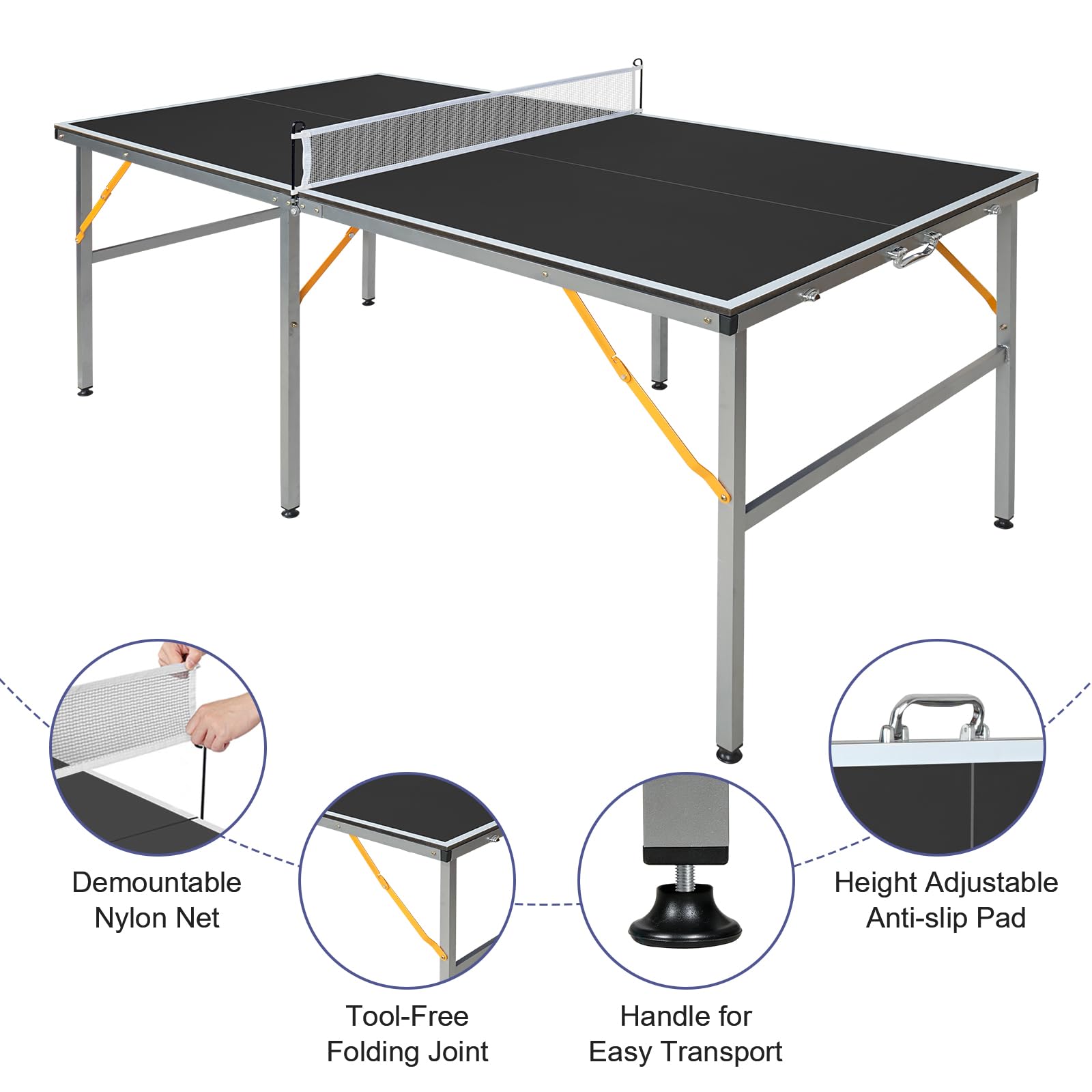 Tavolo da ping pong, 182 x 91 cm, pieghevole, professionale e portatile, con rete, 2 racchette e 4 palline, per interni ed esterni (nero)
