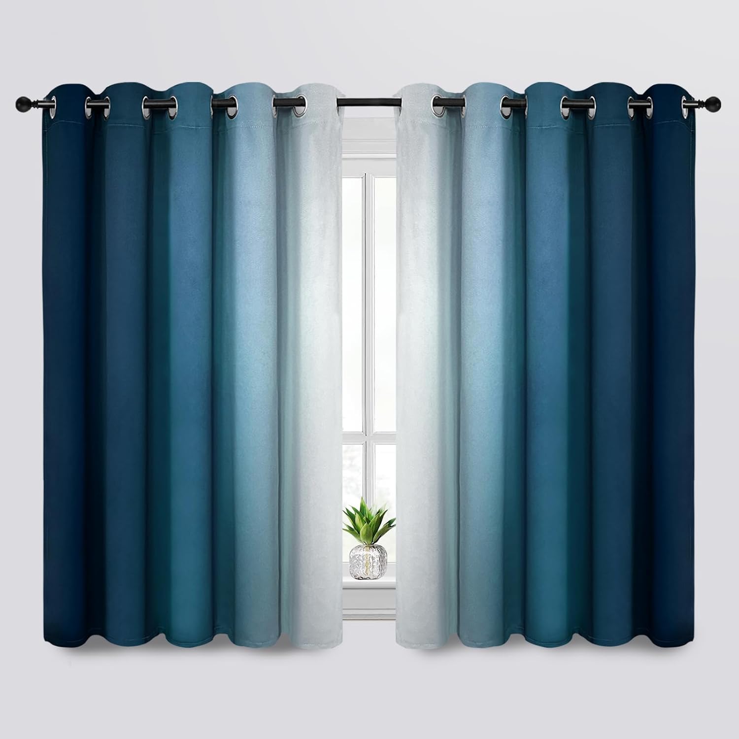SimpleHome Ombre Room Darkening Curtains for Bedroom, Gradient Blue to Grey White Light Blocking Thermal Insulated Grommet Window Curtain/Drapes for Living Room,2 Panels, 70x63 inches Length 63"W x 70"L (Pack of 2) Blue