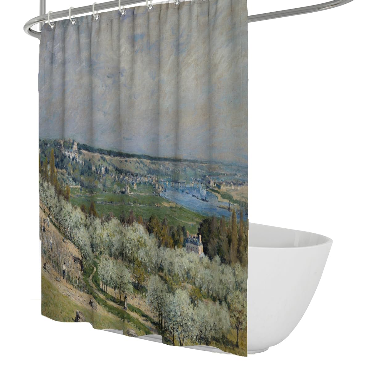 Set di Tende per doccia paesaggistica impressionista 200x200cm | Set di decorazioni per bagno in poliestere Rustic Spring Country Aesthetic Art