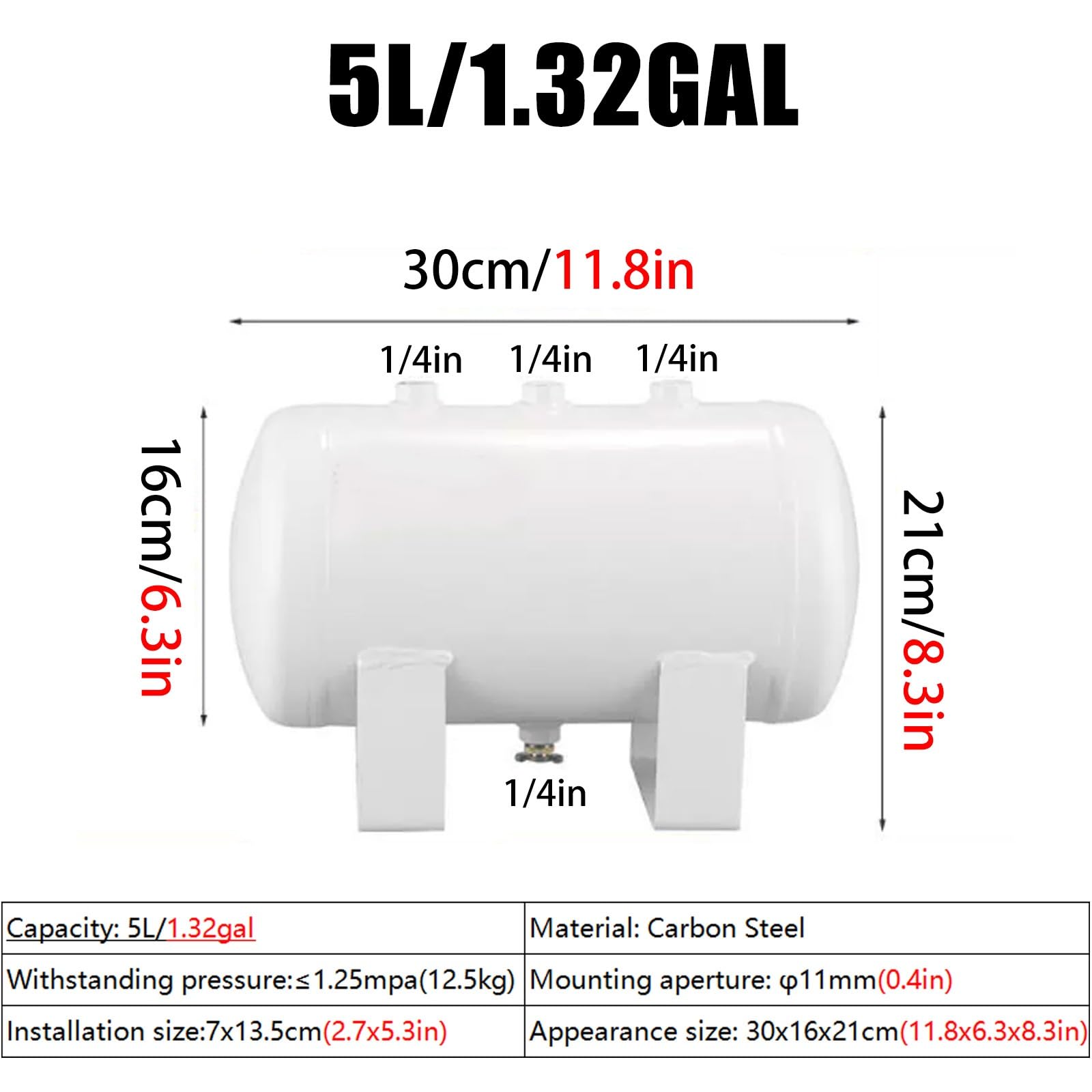 Lufttank Luftbehälter Tragbare Luftbehälter, Druckluftbehälter Mit Manometer & Ablassventil, Druckspeicher(10L/2.64gal/44x16x21cm)