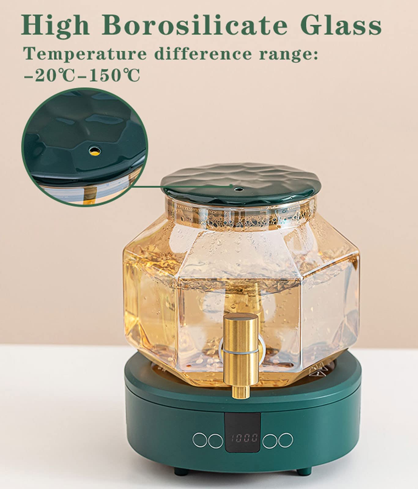 Szklany dozownik napojów z czopem, 2,5 l, idealny do soku, lemoniady, dziurkowania i piwa, łatwy do czyszczenia, zakres temperatur: od -20°C do 150℃