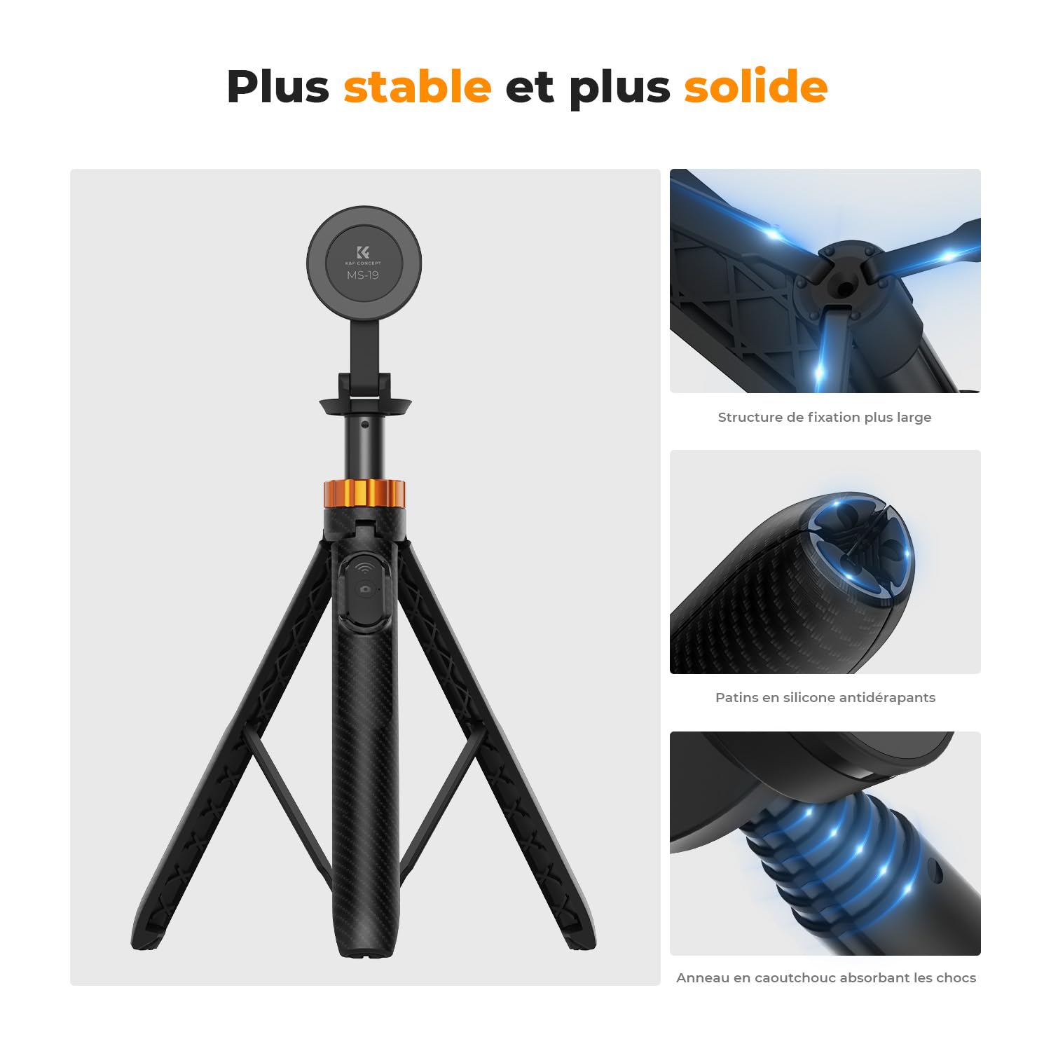 K&F CONCEPT Trépied Magnétique pour Téléphone Portable 162 cm, avec télécommande Amovible, Mini trépied Compatible avec iPhone 17/16/15/14/13/12, Anneau magnétique-MS19 | Perche à selfie magnétique compacte compatible avec Mag-safe/Samsung, etc. (anneau e