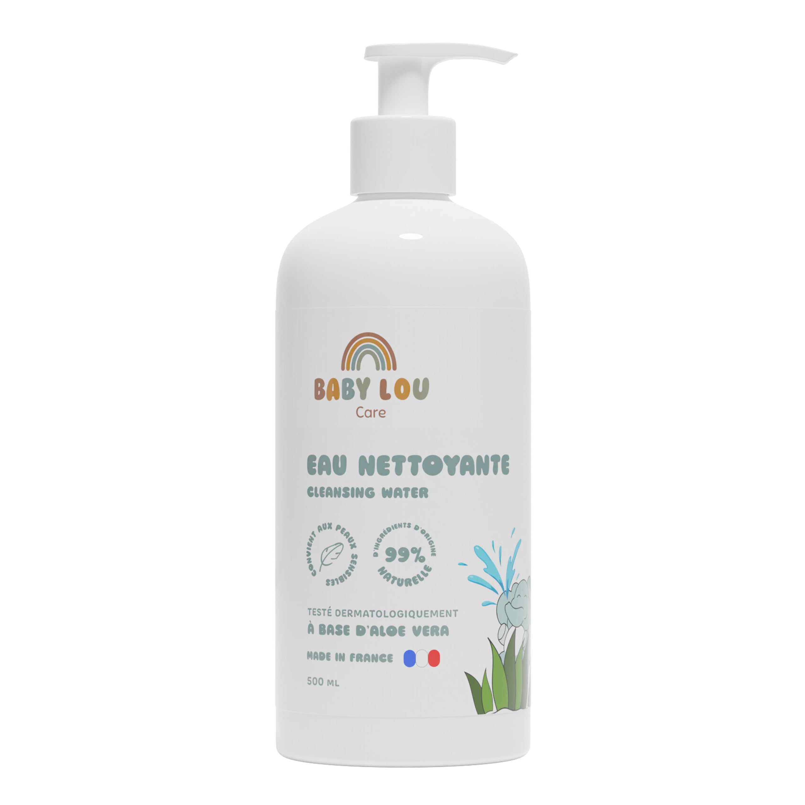 BABYLOU CARE Cleansing Water 500 ml | Gentle & natural baby cleanser | Protects & soothes | 99% ingredients of natural origin | Aloe Vera | Suitable for sensitive skin | Made in France