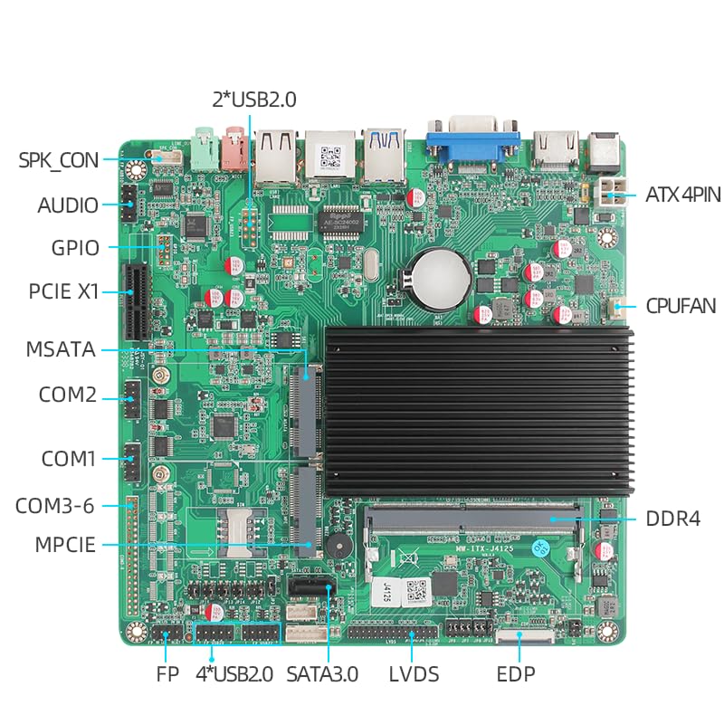 Płyta główna Mini-ITX DDR4 J4125 z SATA3.0, 2 USB3.0, 6 USB2.0, Gigabit NIC, gniazdo MPCIE / Wi-Fi, VGA/LVDS/EDP/HDMI/płyta główna do komputerów stacjonarnych dla zwiększenia wydajności i stabilności