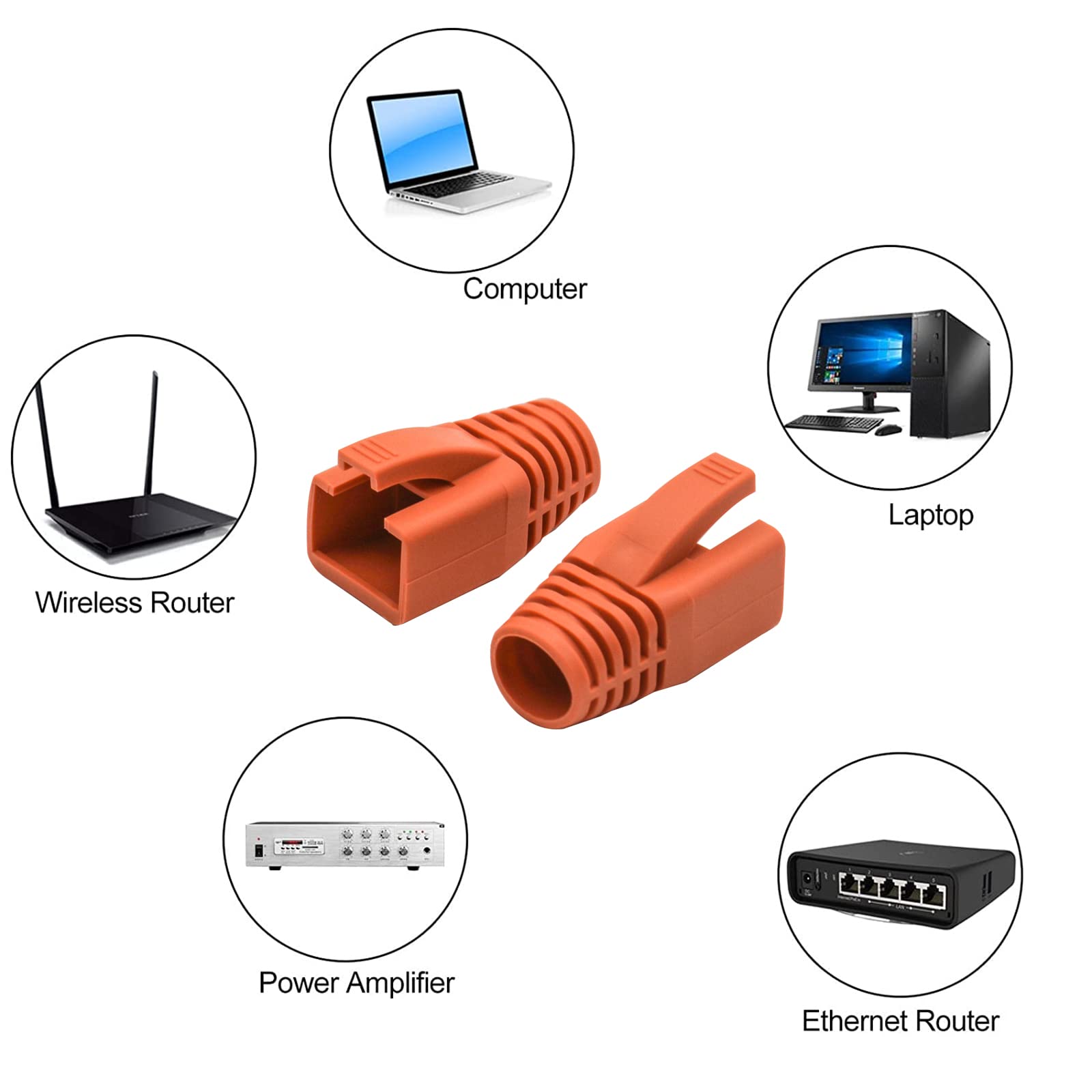 Lot de 100 connecteurs de câble Ethernet RJ45 en plastique souple pour câble CAT6A CAT7 CAT8 (orange)