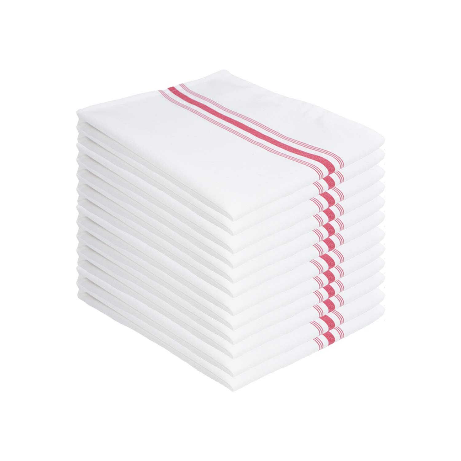 Arkwright Bistro Dinner Cloth Napkins - (Pack of 12) Absorbent, Soft, and Washable Professional Restaurant Quality Table Linen with French Stripes, 18 x 22 in, Red