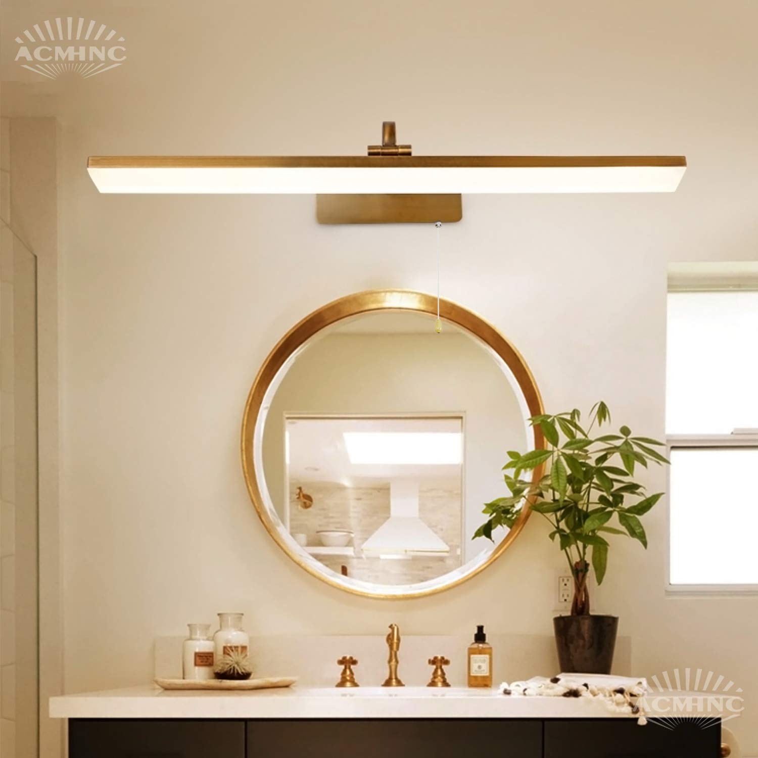 ACMHNC LED Retro Spiegelleuchte Badezimmer Mit Schalter, Braune Bronze Badlampe Vintage Spiegellampe Bad Mit Einstellbar Lampenschirm, Wandleuchte Innen IP44,4000K Schminklicht Schminktisch,51cm/10w