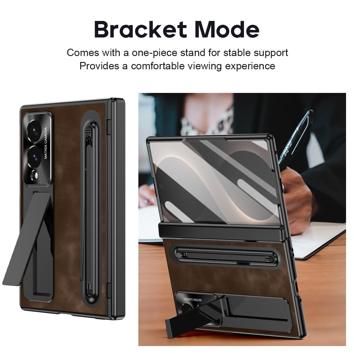 Compatibile con Samsung Galaxy Z Fold 8 Wide Case W Pen Holder & Stylus Custodia protettiva per telefono Caffè