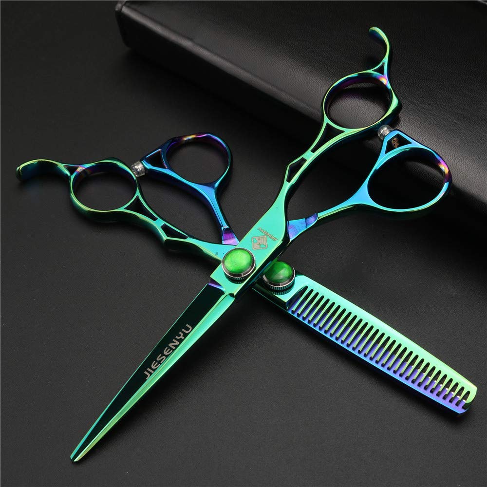 Jiesenyu - Forbici professionali da parrucchiere, 15,2 cm, in acciaio 440C, colore: Verde