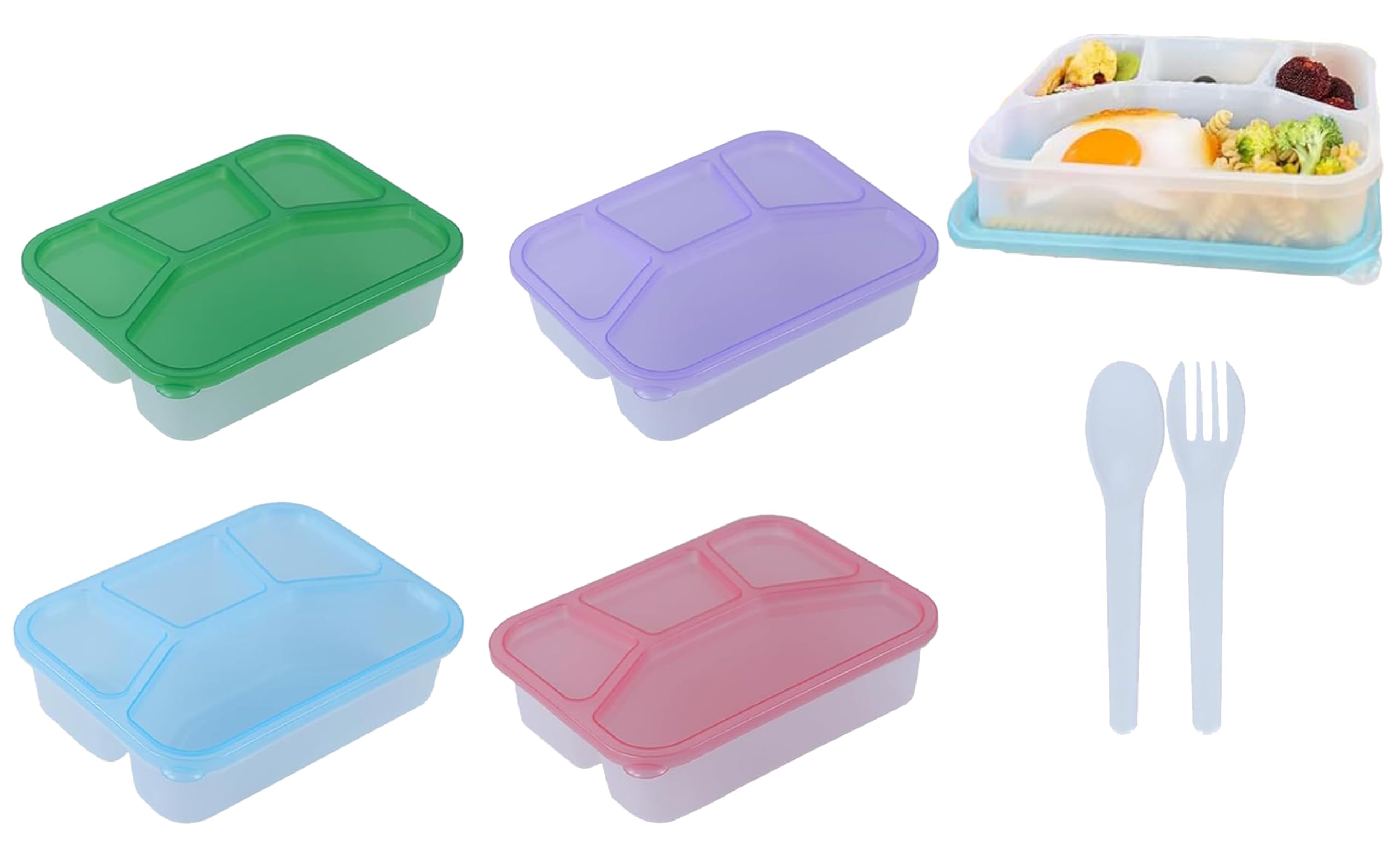 4 Lunch Box Bento Con Posate: Contenitori Per Sandwich E Snack, Riutilizzabili Per Scuola, Lavoro E Picnic - 6