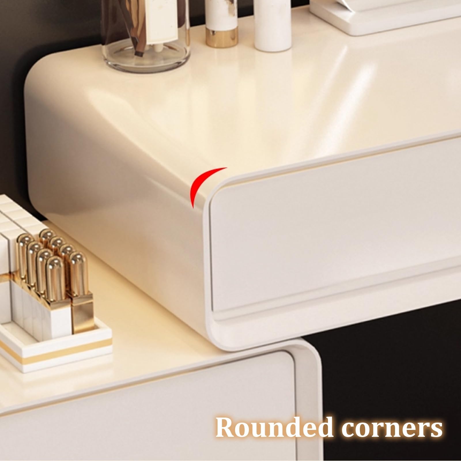 Moderno set da trucco illuminato con sgabello e armadiettoElegante tavolo da trucco in 3 colori per camera da letto, design compatto (80 cm) perfetto per gli amanti della bellezza e piccoli spazi