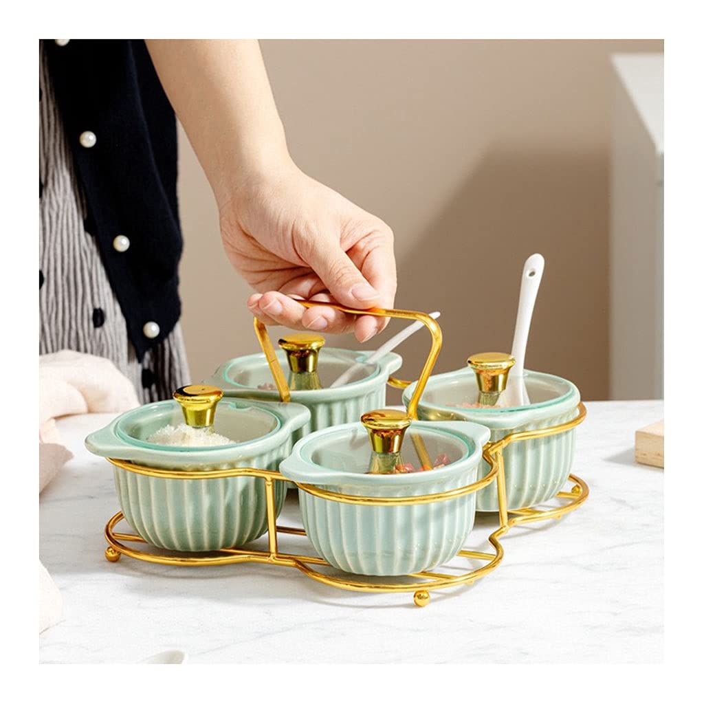 TBLOTYD Condiment Can Ceramic Seasoning Pot Seasoning Bottle White Seasoning Container with Spoon Lid Holder Restaurant Seasoning Pot Suitable for Home Kitchen Countert