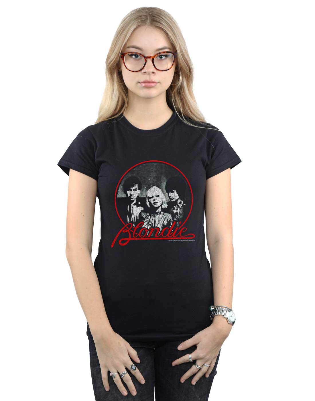 Absolute Cult Women's Black Blondie Distressed Circle T-Shirt Small