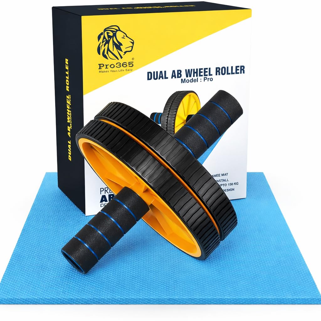 - PRO365 Abs Roller Wheel for Men & Women | Ab Wheel with Anti-Rust Stainless Steel Rod | Home Gym Core Workout Equipment (Up to 100 Kg) | 6MM Knee Mat | Lifetime Brand Warranty