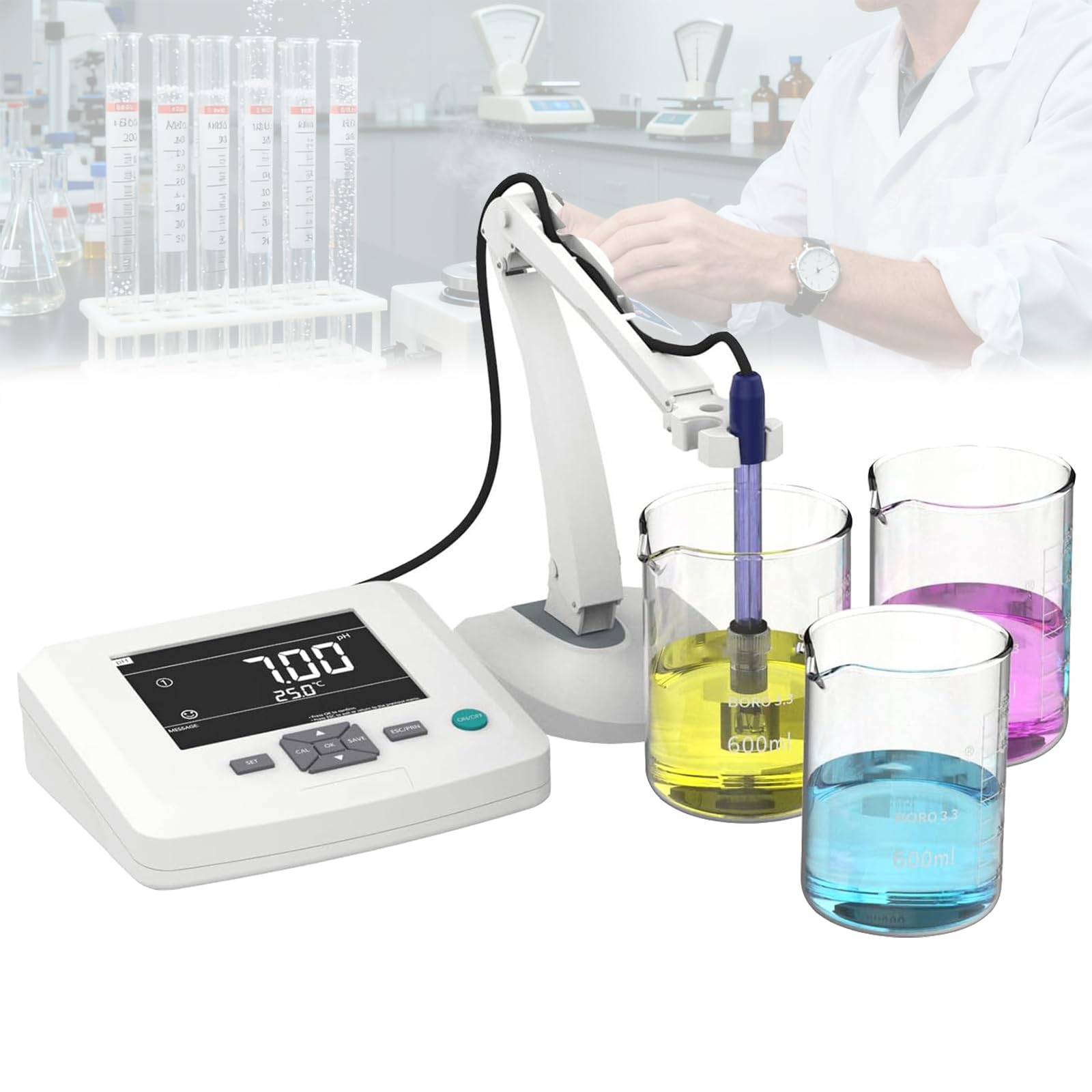 Medidor De PH De Laboratorio De Sobremesa, Probador De PH Digital, Probador De Calidad del Agua PH/ORP/Temp De Alta Precisión, Calibración Automática De 1-3 Puntos, Precisión De 0,01 PH