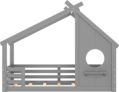 Miniatura 30 de Bellemave Cama individual para niños, cama de madera de pino, camas Montessori para niños, color blanco con estante Blanco,Madera de pino gris,gris