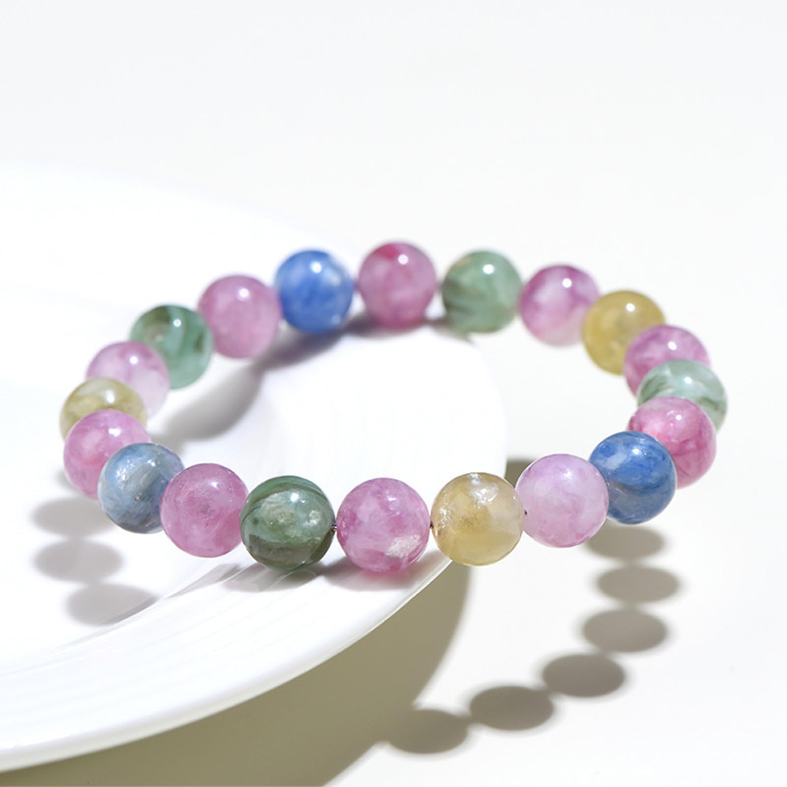 Braccialetto di Cristallo Naturale Color Caramella, Braccialetti di Cristallo con Perline Rotonde Multicolori, Gioielli Fatti a Mano con Braccialetti di Pietre preziose per Donne,12~12.8mm