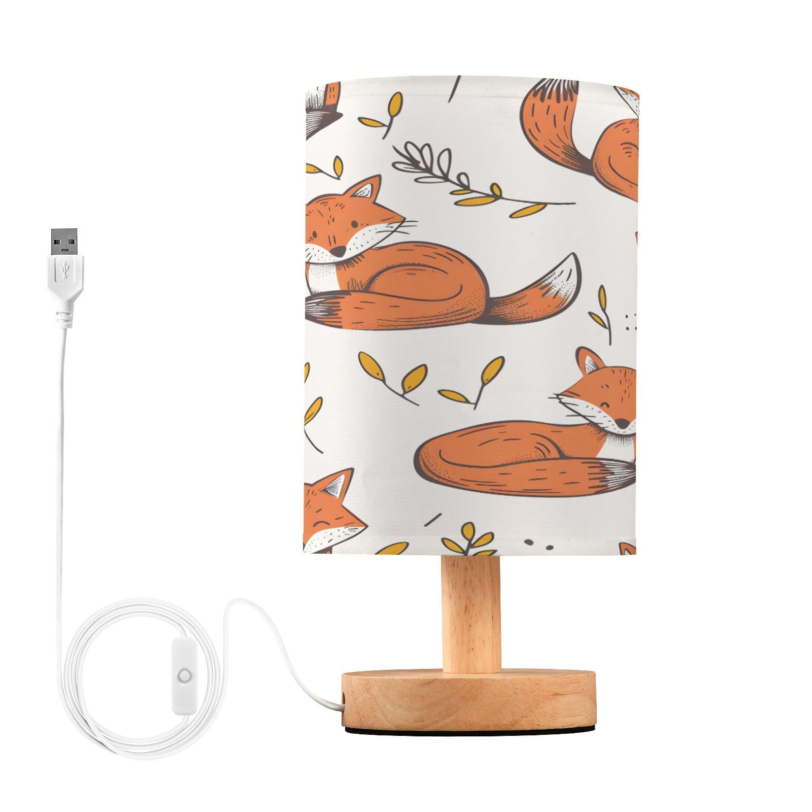 Mnsruu Bedside Table Lamps, Fox Leaves USB Table Lamp for Bedroom, LED Light Bedroom Bedside Table Décor Night Lamp Warm White