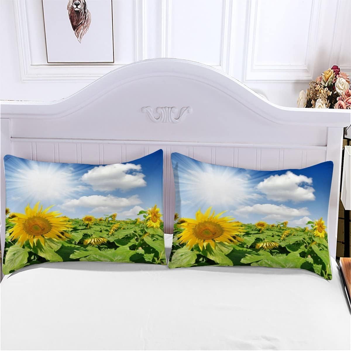 Copripiumino Matrimoniale Girasole Traspirante in Microfibra Set di Biancheria da Letto Campi Rurali con Cerniera 3D Copripiumino 240x220 e 2 Federe b.8205