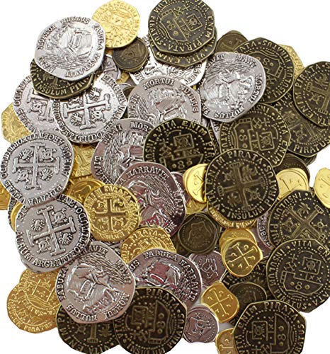 Metal Pirate Coins 144 Zinc Doubloon Replicas Fantasy Metal Coin Pirate Treasure Antique Finishes by Well Pack Box