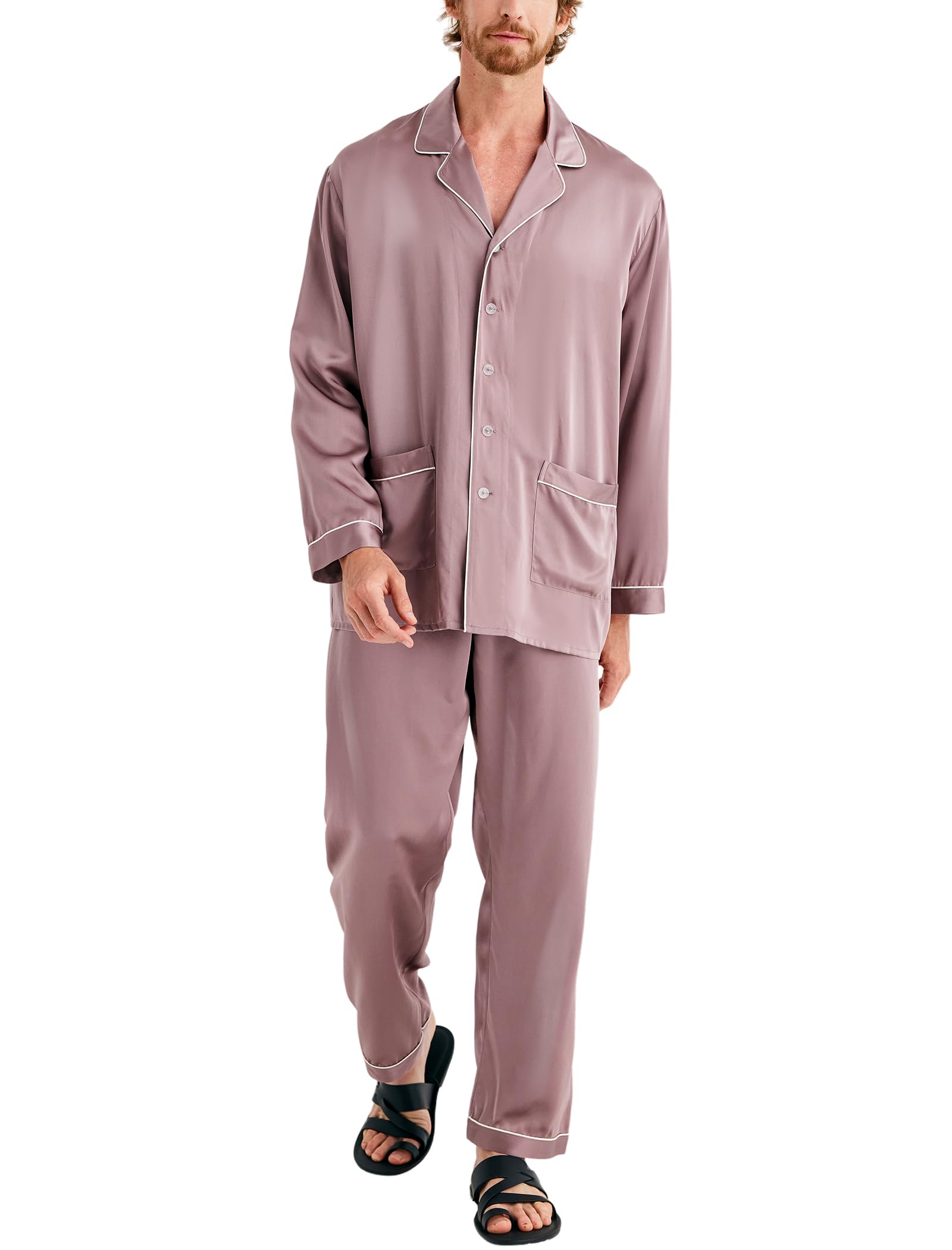 COLD POSH 100% 19MM Mulberry Silk Pajamas for Men Soft Lightweight Mens Silk Pajama Set for Valentines Pjs