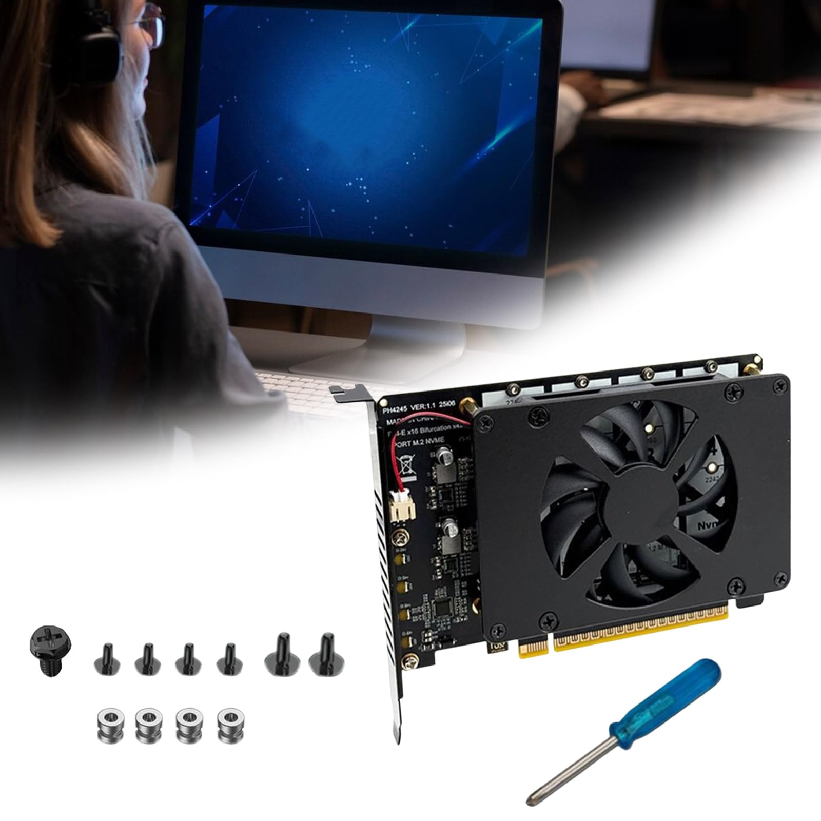 Generico Scheda espansione PCIe X16 NVMe a 4 Slot con Ventola